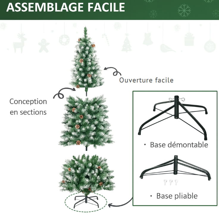 Sapin de Noël Artificiel Neige et Pommes de Pin