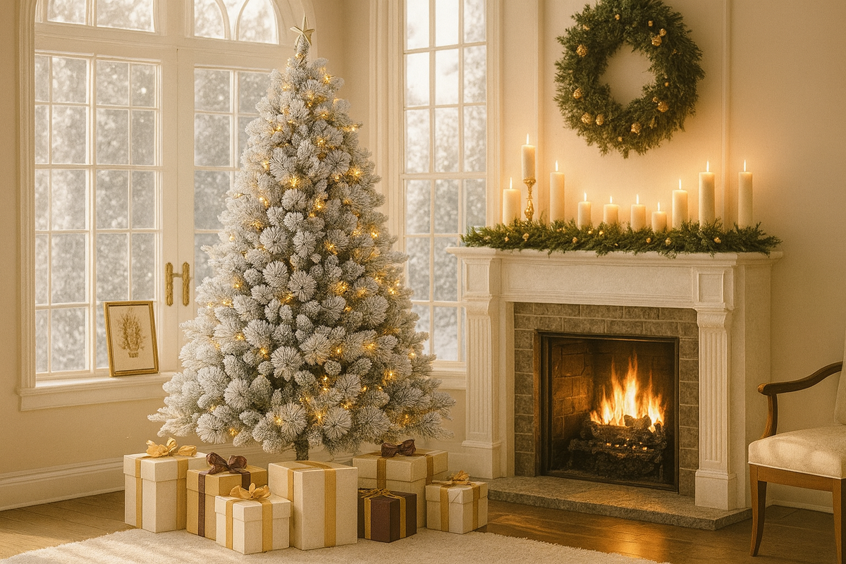 Sapin de Noël Artificiel Enneigé avec Lumières LED Chaudes