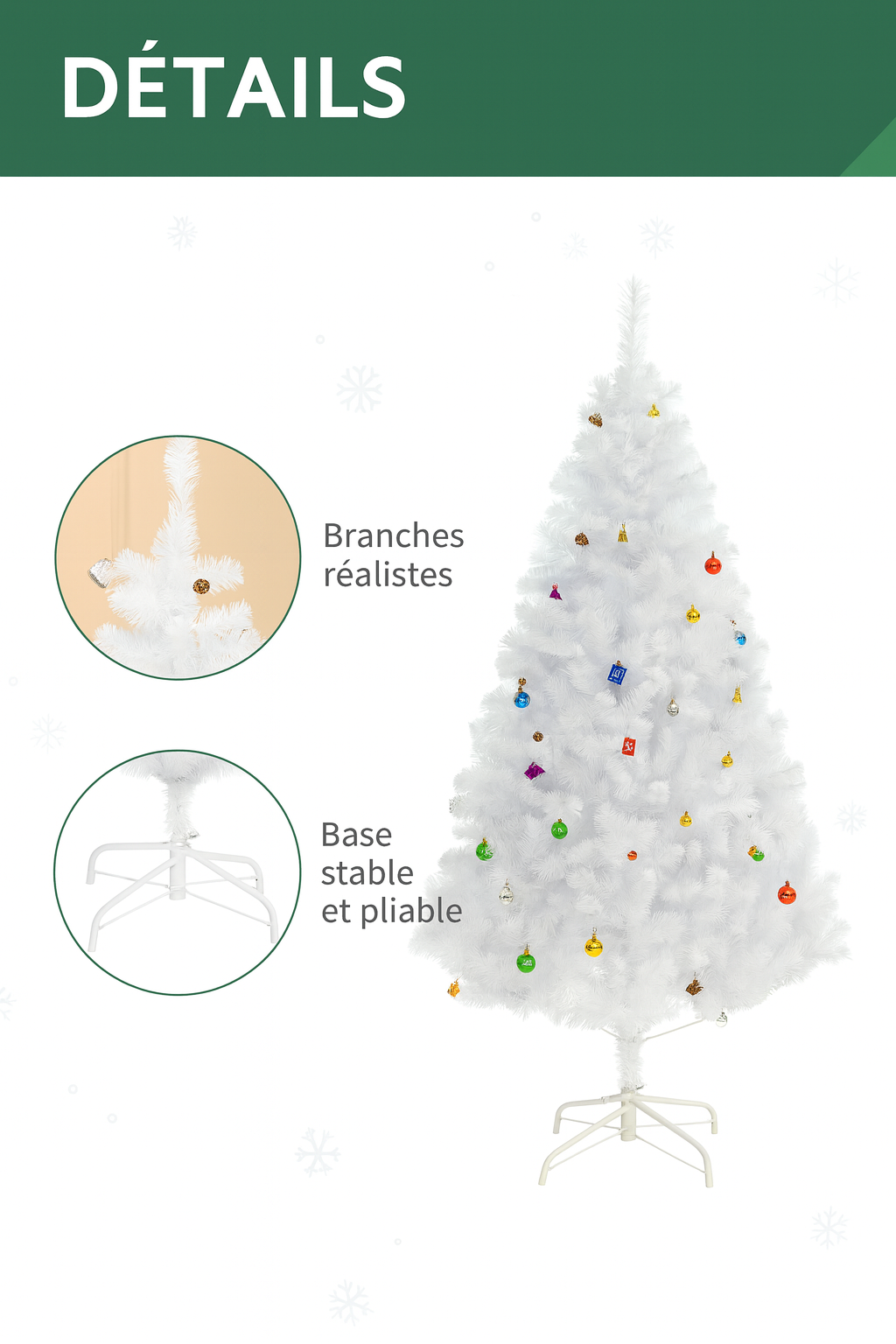 Sapin de Noël Blanc  – Élégance Pure et Ambiance Féérique
