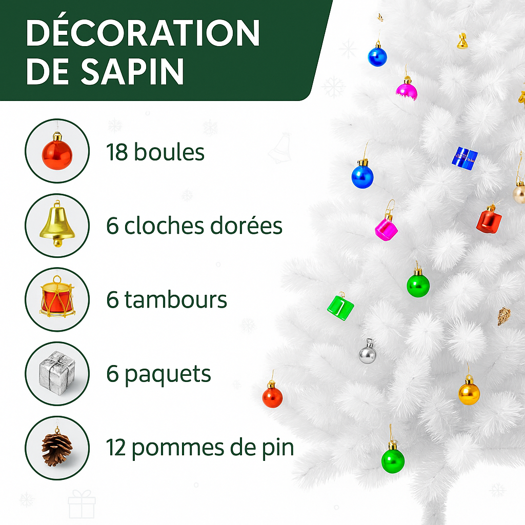 Sapin de Noël Blanc  – Élégance Pure et Ambiance Féérique