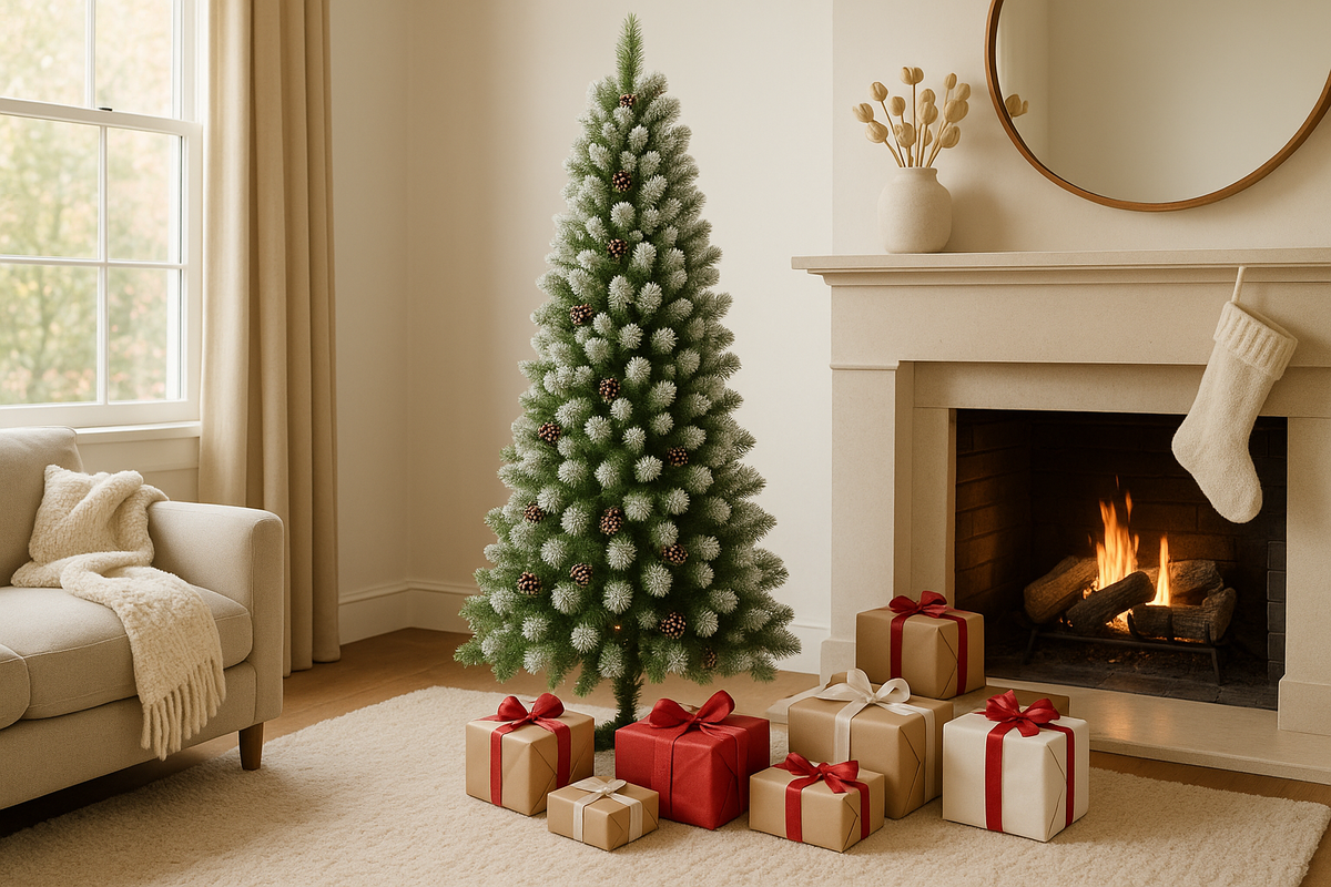 Sapin de Noël Artificiel Neige et Pommes de Pin