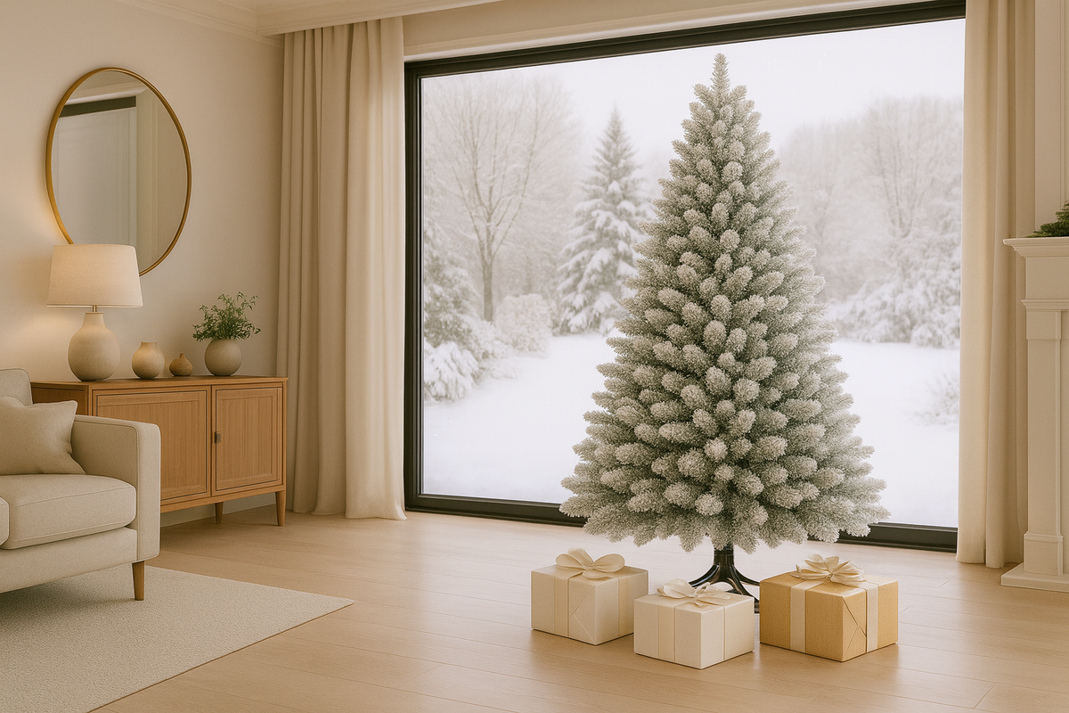 Sapin de Noël Artificiel Enneigé avec Lumières LED Chaudes
